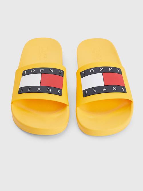 Orange Tommy Hilfiger Badge Pool Slides Men's Sandals | TH468MPO