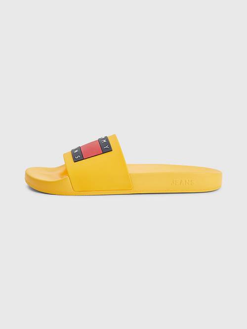 Orange Tommy Hilfiger Badge Pool Slides Men's Sandals | TH468MPO