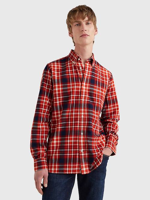 Orange Tommy Hilfiger Check Cotton Flannel Regular Fit Men's Shirts | TH401YUW