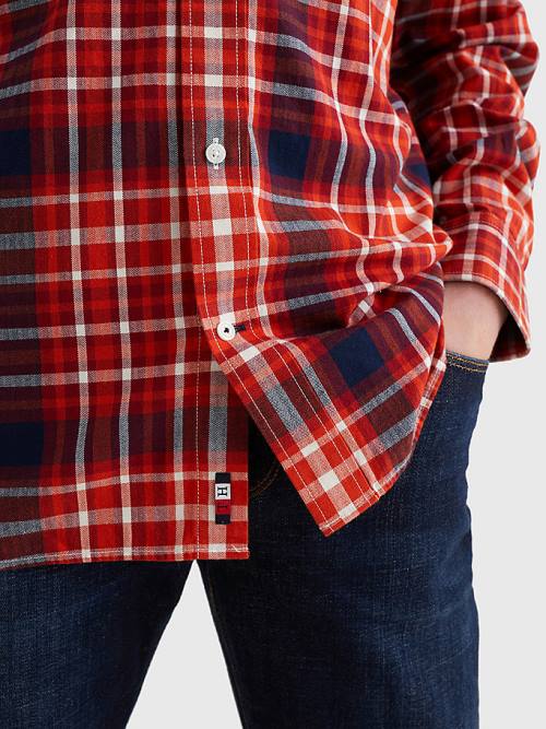 Orange Tommy Hilfiger Check Cotton Flannel Regular Fit Men's Shirts | TH401YUW