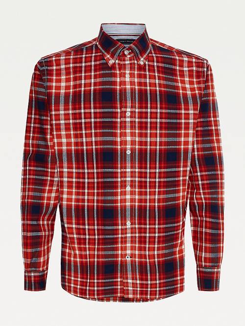 Orange Tommy Hilfiger Check Cotton Flannel Regular Fit Men\'s Shirts | TH401YUW