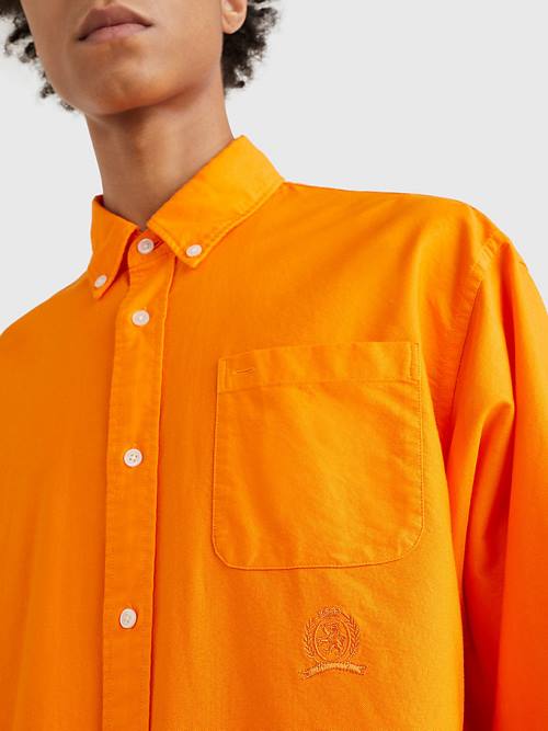 Orange Tommy Hilfiger Crest Pure Cotton Oxford Men's Shirts | TH190XQL