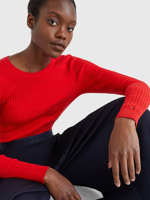 Orange Tommy Hilfiger Essential Cable Knit Jumper Women's Sweaters | TH389GOW