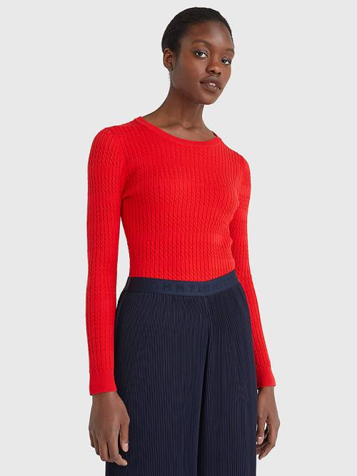 Orange Tommy Hilfiger Essential Cable Knit Jumper Women\'s Sweaters | TH389GOW