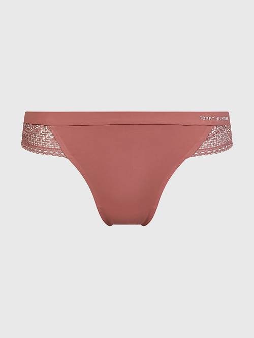 Orange Tommy Hilfiger Floral Lace Trim Thong Women's Underwear | TH579EWX