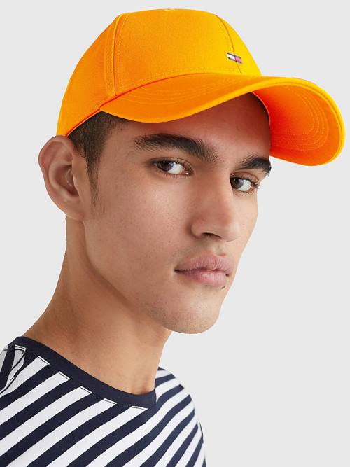 Orange Tommy Hilfiger Organic Cotton Flag Embroidery Cap Men's Hats | TH487JIM