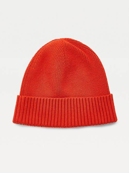 Orange Tommy Hilfiger Pima Cotton Cashmere Cuffed Beanie Men's Hats | TH659ESW