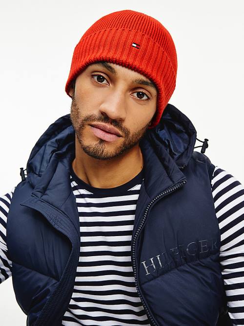 Orange Tommy Hilfiger Pima Cotton Cashmere Cuffed Beanie Men's Hats | TH659ESW