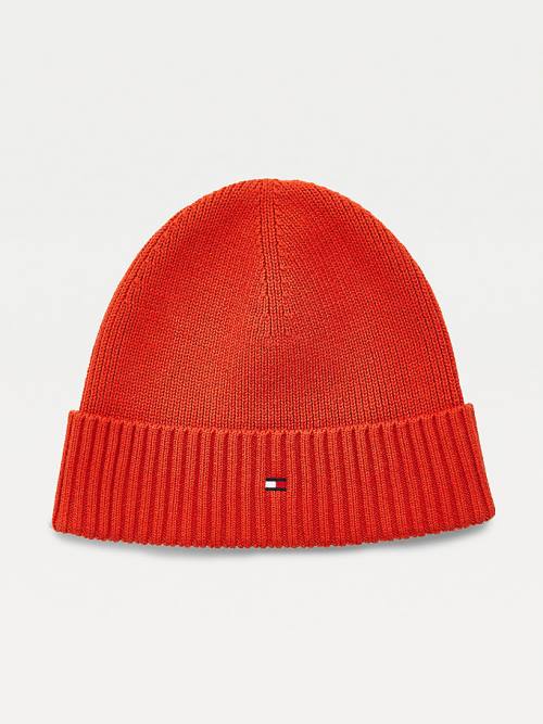 Orange Tommy Hilfiger Pima Cotton Cashmere Cuffed Beanie Men\'s Hats | TH659ESW