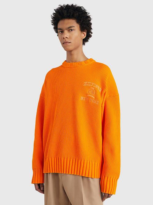 Orange Tommy Hilfiger Prep Crest Rib-Knit Jumper Men\'s Sweaters | TH639OTU