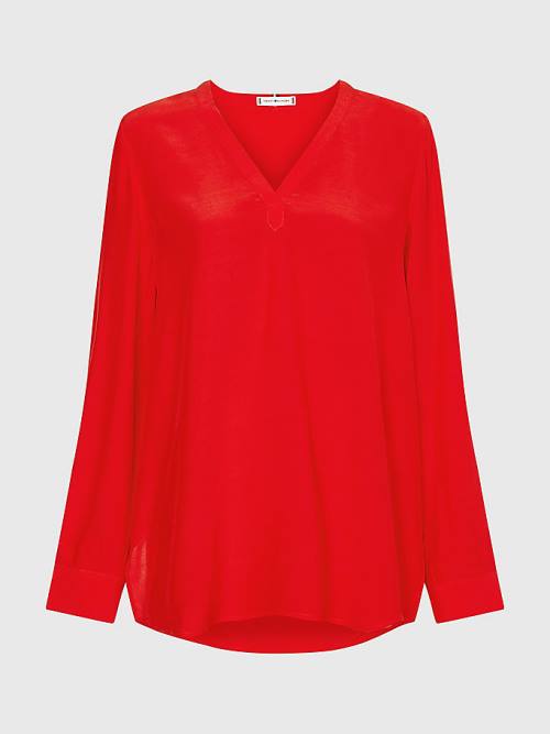 Orange Tommy Hilfiger Relaxed Fit V-Neck Women's Blouse | TH413LCW