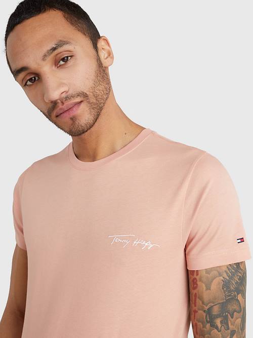 Orange Tommy Hilfiger Signature Logo Men's T Shirts | TH204LHE