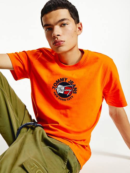 Orange Tommy Hilfiger Timeless Signature Logo Men's T Shirts | TH569UPV