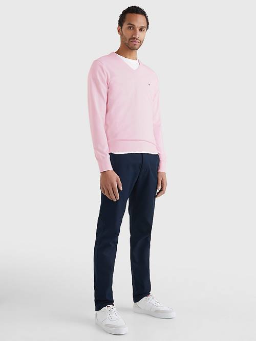 Pink Tommy Hilfiger 1985 Essential TH Flex V-Neck Jumper Men's Sweaters | TH752PEU