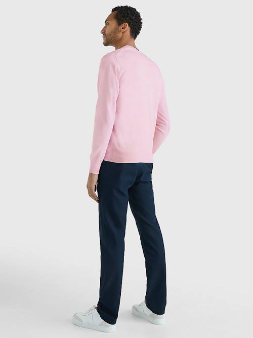 Pink Tommy Hilfiger 1985 Essential TH Flex V-Neck Jumper Men's Sweaters | TH752PEU