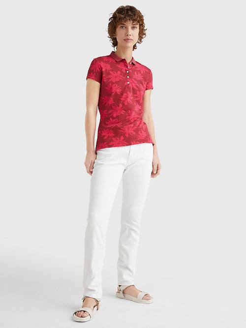 Pink Tommy Hilfiger Abstract Print Slim Fit Women's Polo Shirts | TH759TBP