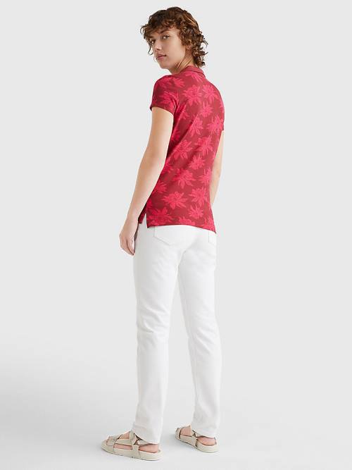 Pink Tommy Hilfiger Abstract Print Slim Fit Women's Polo Shirts | TH759TBP