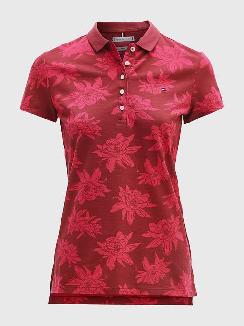 Pink Tommy Hilfiger Abstract Print Slim Fit Women's Polo Shirts | TH759TBP