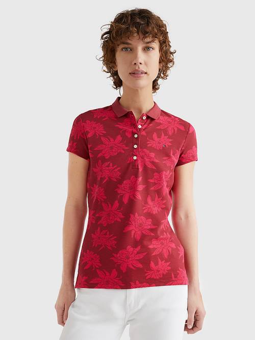 Pink Tommy Hilfiger Abstract Print Slim Fit Women\'s Polo Shirts | TH759TBP