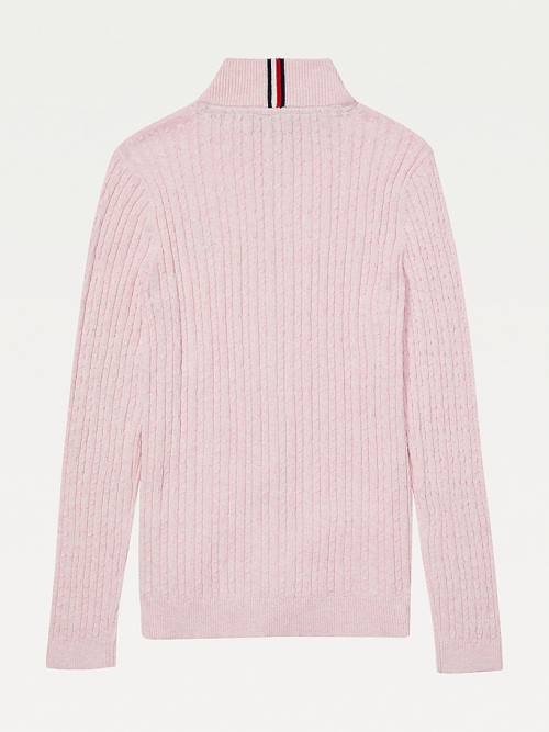 Pink Tommy Hilfiger Adaptive Cable Knit Zip Jumper Women's Sweaters | TH794FGY