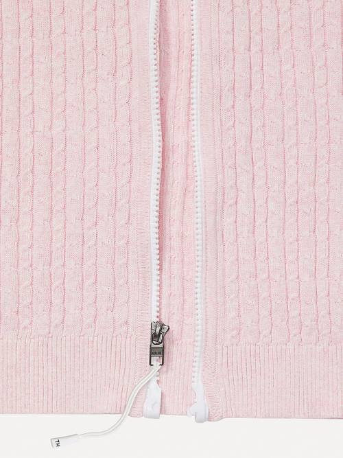 Pink Tommy Hilfiger Adaptive Cable Knit Zip Jumper Women's Sweaters | TH794FGY