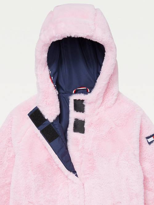 Pink Tommy Hilfiger Adaptive Faux Fur Hooded Girls' Jackets | TH821DIL