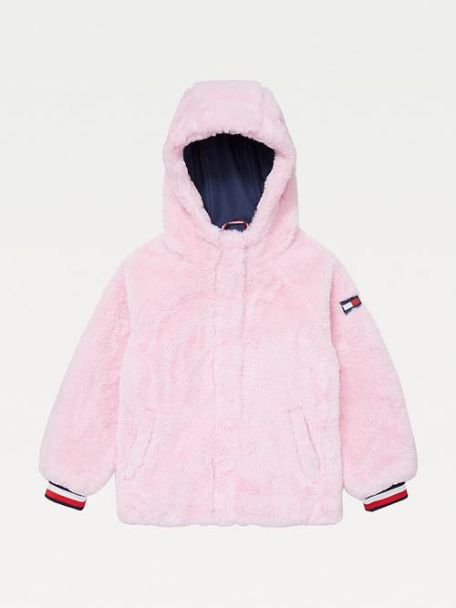 Pink Tommy Hilfiger Adaptive Faux Fur Hooded Girls\' Jackets | TH821DIL