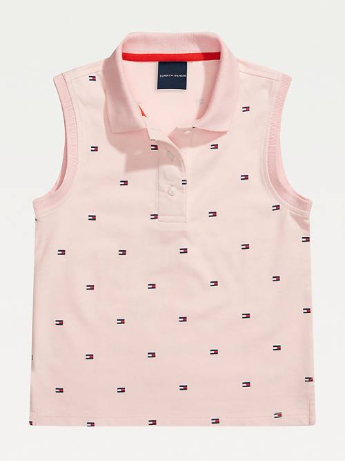 Pink Tommy Hilfiger Adaptive Flag Print Sleeveless Polo Girls' T Shirts | TH650ISR