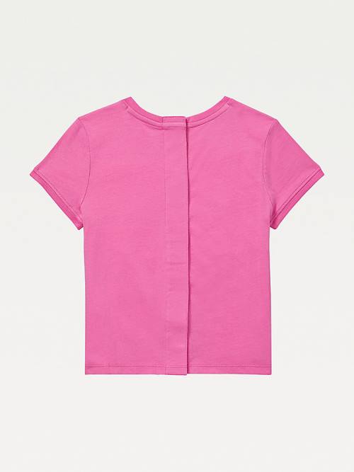 Pink Tommy Hilfiger Adaptive Seated Fit Logo Girls' T Shirts | TH792RDO