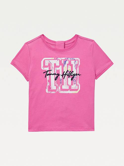 Pink Tommy Hilfiger Adaptive Seated Fit Logo Girls\' T Shirts | TH792RDO