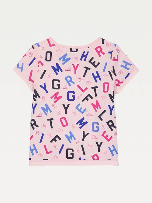 Pink Tommy Hilfiger Adaptive Sensory Alphabet Print Girls' T Shirts | TH429EJH