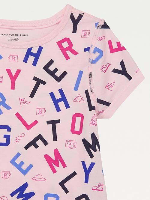 Pink Tommy Hilfiger Adaptive Sensory Alphabet Print Girls' T Shirts | TH429EJH