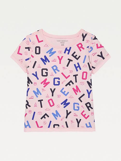 Pink Tommy Hilfiger Adaptive Sensory Alphabet Print Girls\' T Shirts | TH429EJH