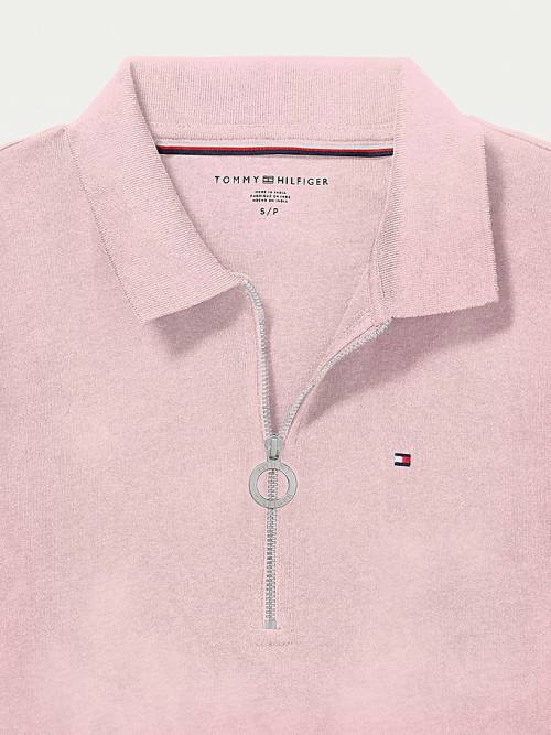 Pink Tommy Hilfiger Adaptive Zipped Slim Fit Women's Polo Shirts | TH083YKM