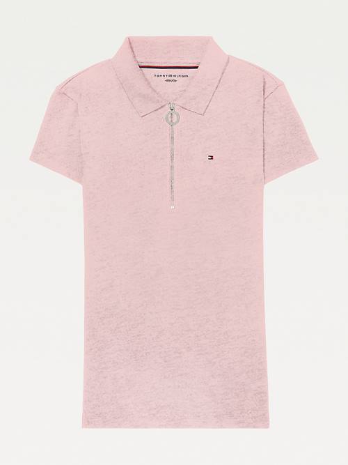 Pink Tommy Hilfiger Adaptive Zipped Slim Fit Women\'s Polo Shirts | TH083YKM