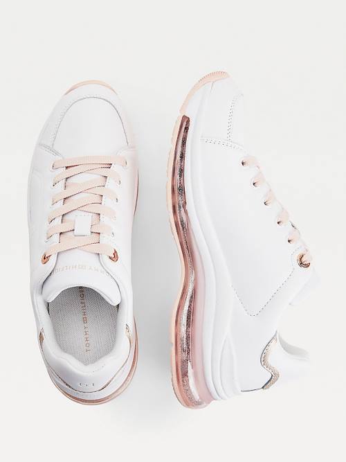 Pink Tommy Hilfiger Air Bubble Metallic Leather Women's Sneakers | TH201MUG