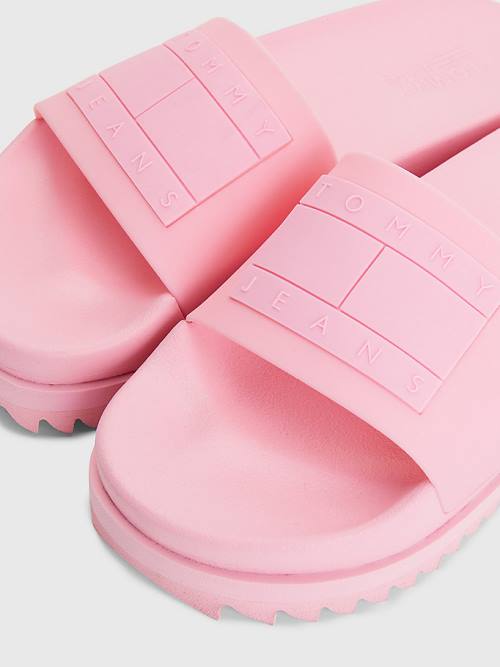 Pink Tommy Hilfiger Badge Cleat Flatform Slides Women's Sandals | TH936WKH