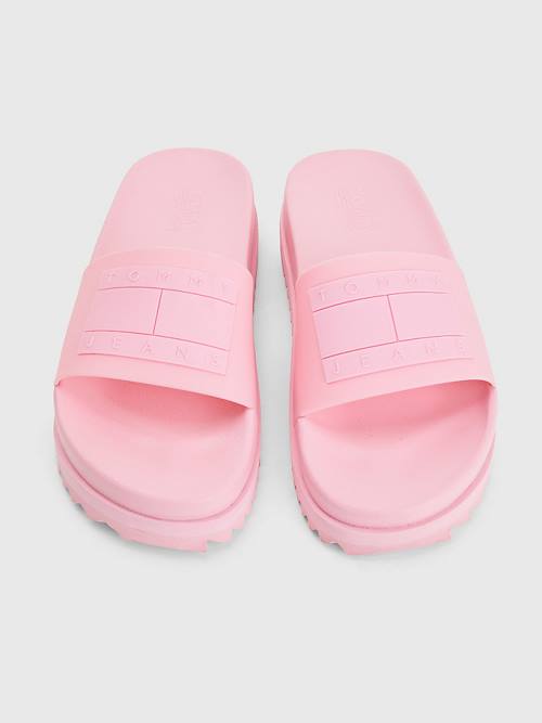 Pink Tommy Hilfiger Badge Cleat Flatform Slides Women's Sandals | TH936WKH