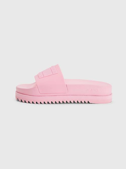 Pink Tommy Hilfiger Badge Cleat Flatform Slides Women's Sandals | TH936WKH