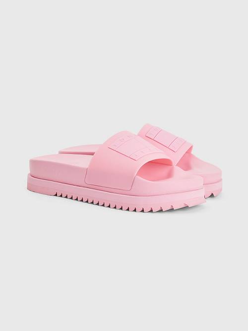 Pink Tommy Hilfiger Badge Cleat Flatform Slides Women\'s Sandals | TH936WKH