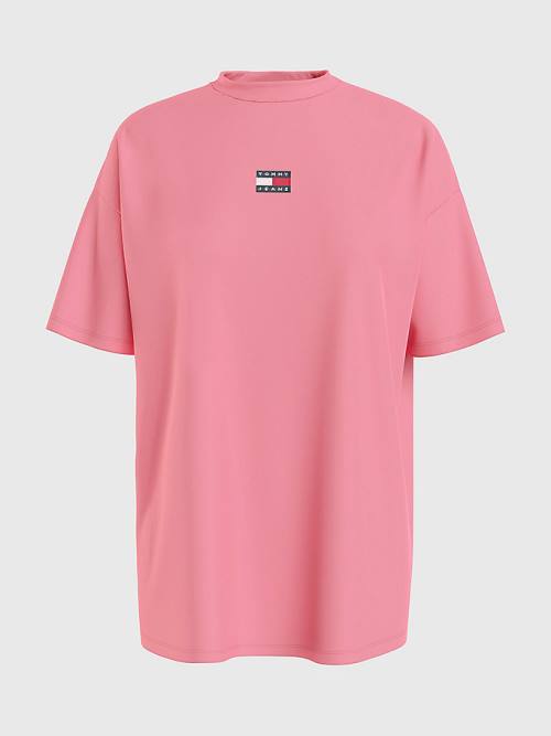 Pink Tommy Hilfiger Badge Oversized Fit Women's T Shirts | TH635KQP