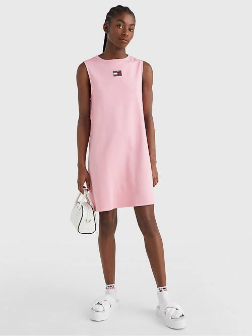 Pink Tommy Hilfiger Badge Sleeveless Tank Women's Dress | TH413YCV