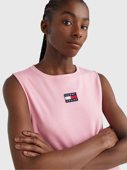 Pink Tommy Hilfiger Badge Sleeveless Tank Women's Dress | TH413YCV