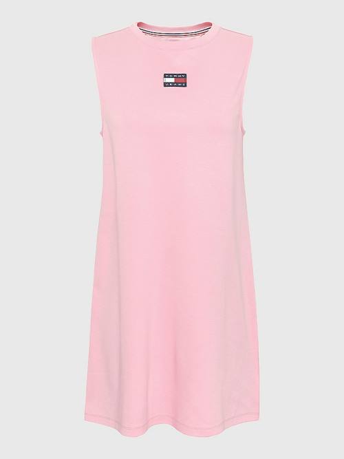 Pink Tommy Hilfiger Badge Sleeveless Tank Women's Dress | TH413YCV