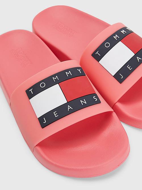 Pink Tommy Hilfiger Badge Slides Women's Sandals | TH810CFG