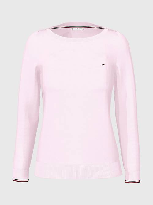 Pink Tommy Hilfiger Boat Neck Organic Cotton Jumper Women's Sweaters | TH063CUV