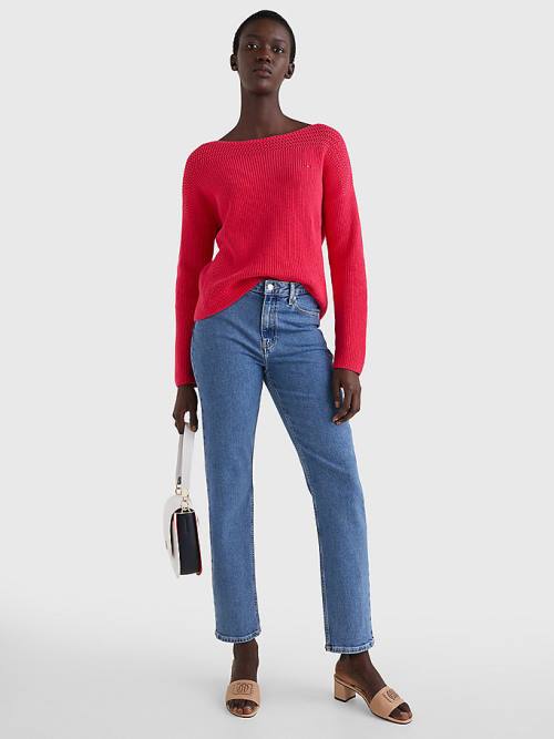 Pink Tommy Hilfiger Boat Neck Relaxed Fit Jumper Women's Sweaters | TH948KFH