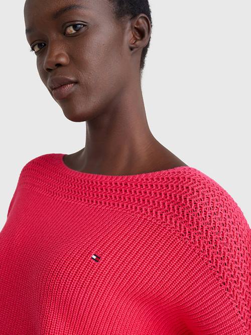 Pink Tommy Hilfiger Boat Neck Relaxed Fit Jumper Women's Sweaters | TH948KFH