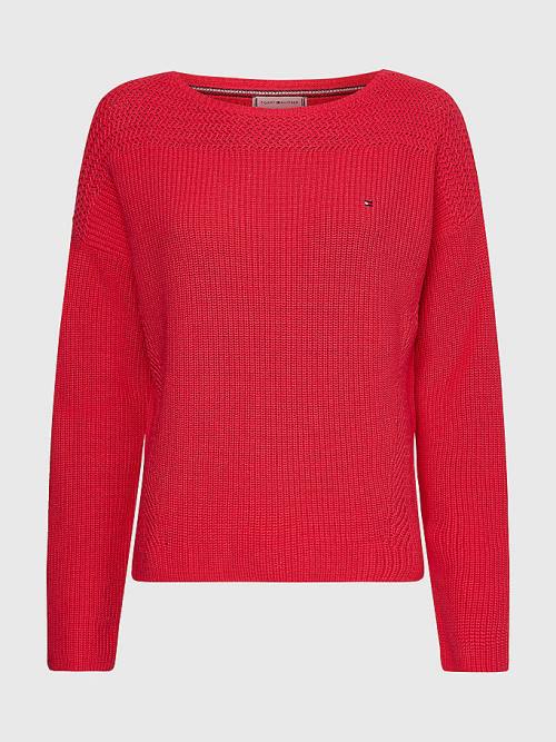 Pink Tommy Hilfiger Boat Neck Relaxed Fit Jumper Women's Sweaters | TH948KFH