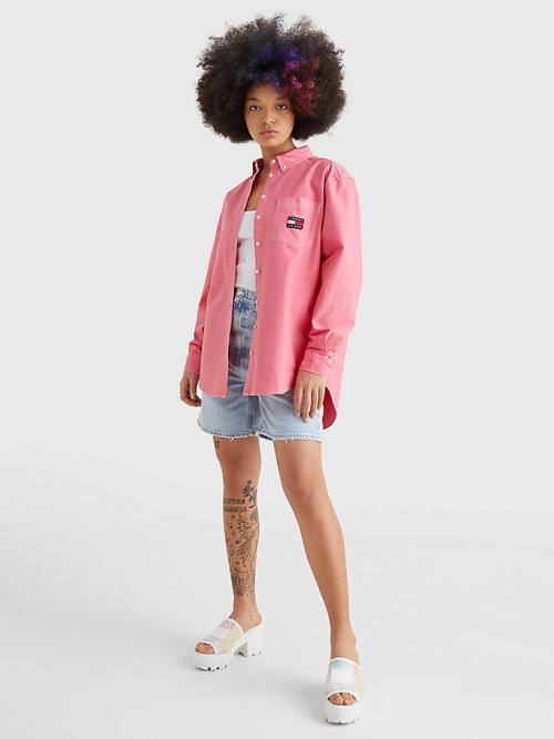 Pink Tommy Hilfiger Boyfriend Fit Women's Shirts | TH910QHP